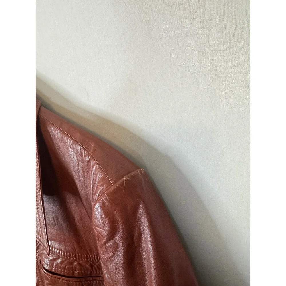 Vintage 70s HBC Baymark  Brown Leather Jacket Pointed Collar 70s Men 44